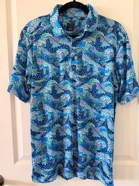 CON.STRUCT Men’s Medium Quick Dry Performance Golf Polo Dragon Wave Print